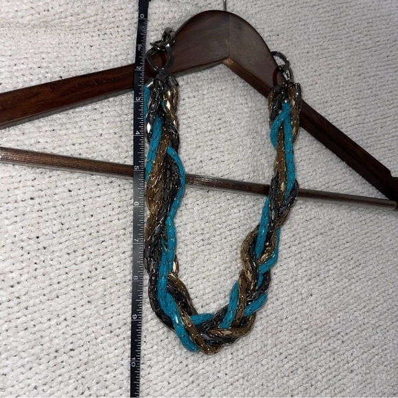 Bebe Beaded teal mix metal Braided Chain Necklace - Picture 5 of 6